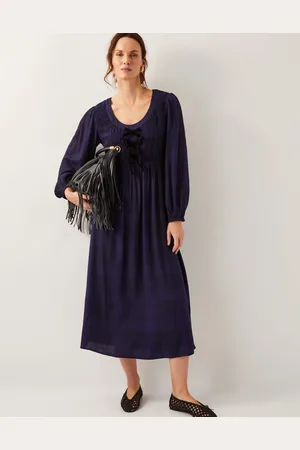 Monsoon Cassie Check Long-Sleeve Midi Dress