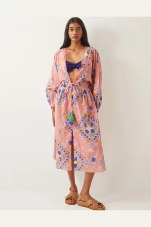 Monsoon Mabel Shell Print Cotton Kaftan Dress