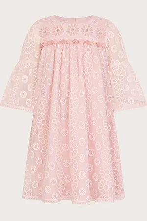 Monsoon Floral Embroidered Flute Sleeve Dress