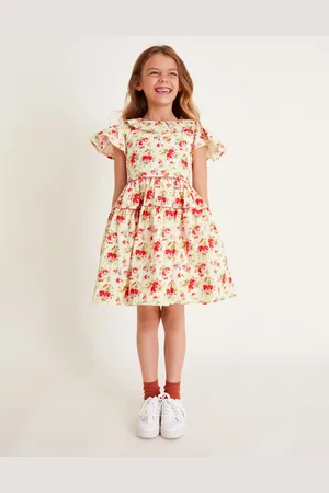 Monsoon Frilly Short Sleeve Rose Print Dress
