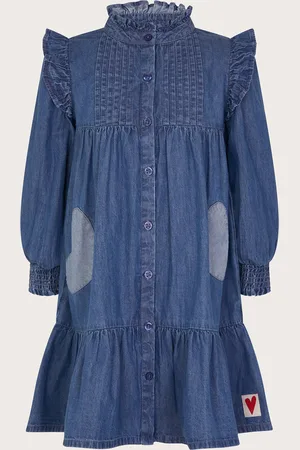 Monsoon Long Sleeve Ruffle Heart Denim Dress