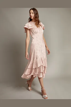 Monsoon Ester Satin Ruffle Midi Dress