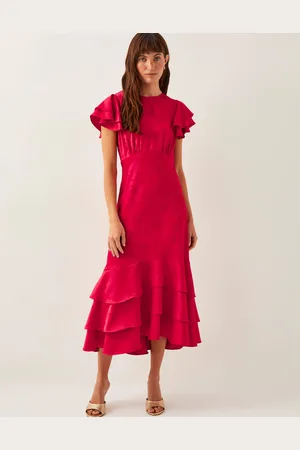 Monsoon Ester Satin Ruffle Midi Dress