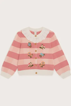 Monsoon Knit Check Frill Collar Cardigan