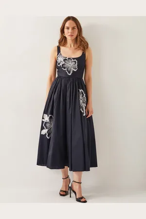 Monsoon Sophie Embroidered Fit & Flare Midi Dress