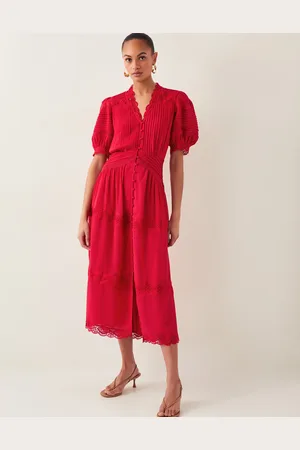 Monsoon Kiana Pintuck Puff-Sleeve Midi Dress