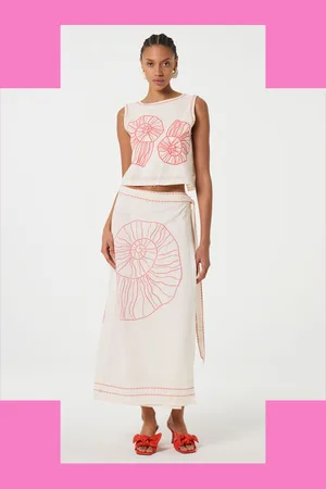 Fabienne Chapot Sine Shell Embroidered Wrap Skirt