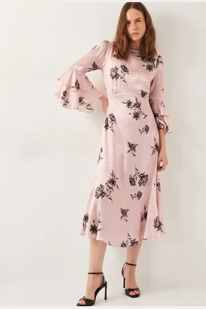 Monsoon Pelia Floral Satin Ruffle Midi Dress