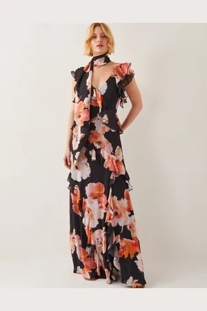Monsoon Carrie Floral Ruffle Chiffon Maxi Dress