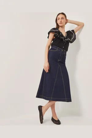 Monsoon Goldie Godet Denim Skirt