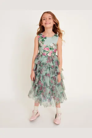 Monsoon Flora Rose Print Tiered Tulle Dress
