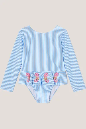 Monsoon Baby Seahorse Stripe UPF50+ Long Sleeve Swimsuit