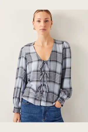 Monsoon Ava Tie-Front Check Blouse