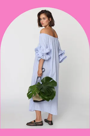 Monsoon Crās Ita Off-The-Shoulder Stripe Midi Dress