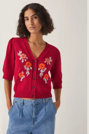 Monsoon Ellen Short Sleeve Floral Embroidered Cardigan