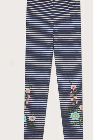 Monsoon Floral Embroidered Stripe Leggings
