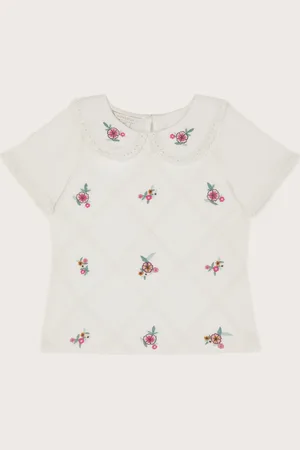 Monsoon Floral Embroidered Collar T-Shirt