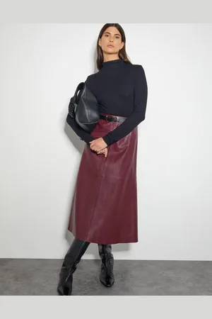 Monsoon Pippa Faux Leather Midi Skirt Red