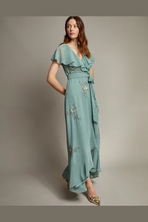 Monsoon Ausha Floral Embellished Maxi Wrap Dress