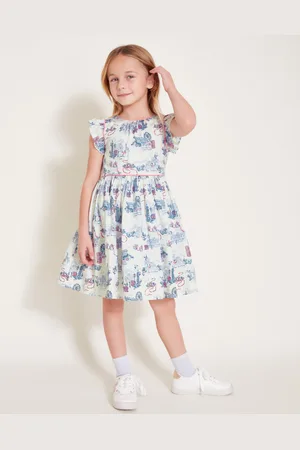 Monsoon London Print Frilly Cotton Dress