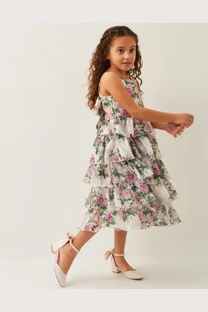Monsoon Raye Rose Print Organza Ruffle Dress