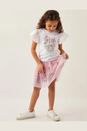 Monsoon Floral Embroidered T-Shirt & Skirt Set