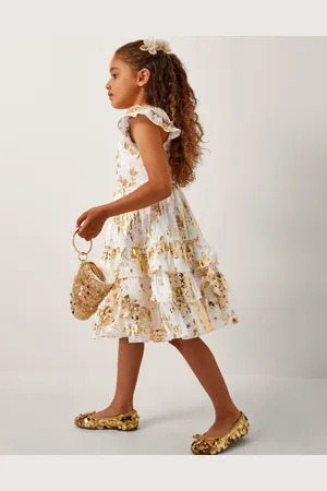 Monsoon Foil Floral Print Tiered Dress