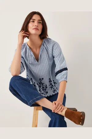 Monsoon Cara Embroidered Stripe Blouse