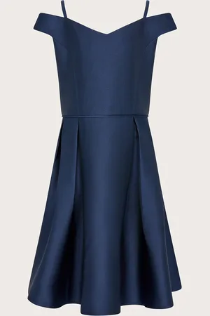 Monsoon Duchess Twill Bardot Prom Dress Blue
