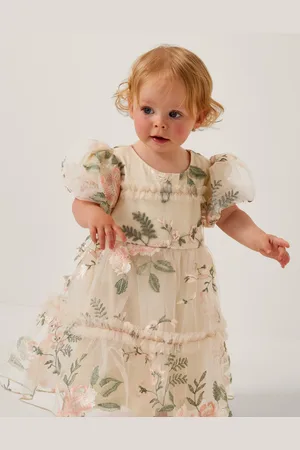 Monsoon Baby Azalea Puff Sleeve Embroidered Dress