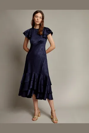 Monsoon Ester Satin Ruffle Midi Dress