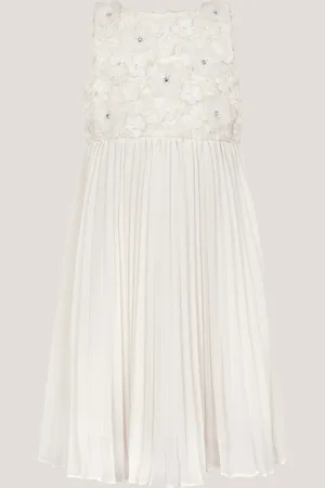 Monsoon Delores Applique Floral Pleat Dress