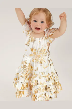Monsoon Baby Foil Floral Print Tiered Dress