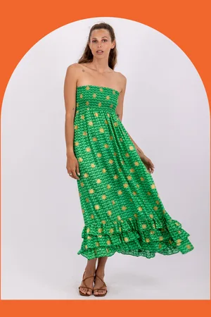 sundress Pooja Strapless Ruffle Midi Dress