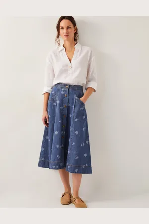 Monsoon Harper Denim Daisy Midi Skirt