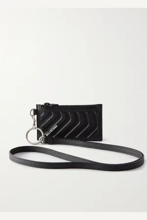 Balenciaga Logo-Print Full-Grain Leather Zipped Cardholder with Lanyard - Men