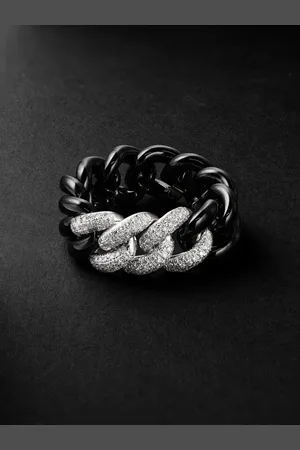 Shay Link 18-Karat White Gold, Ceramic and Diamond Ring - Men - - 9