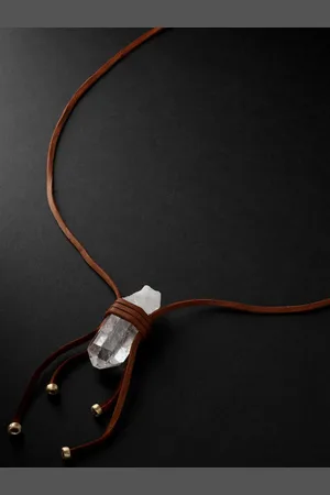 JACQUIE AICHE Gold, Quartz and Textured-Leather Necklace - Men