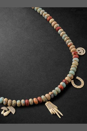 Sydney Evan Gold, Snakeskin Jasper and Diamond Beaded Pendant Necklace - Men