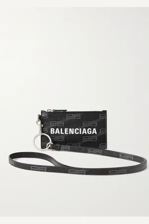Balenciaga Logo-Print Cross-Grain Leather Cardholder with Lanyard - Men