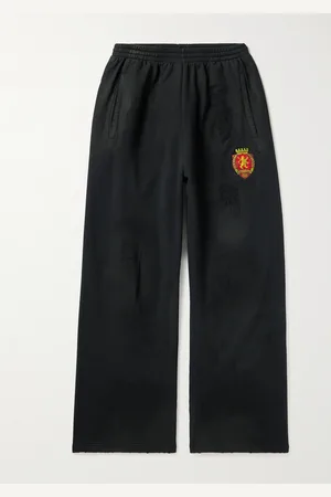 Balenciaga Wide-Leg Distressed Logo-Appliquéd Cotton-Jersey Sweatpants - Men - - L