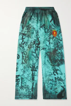 Balenciaga Wide-Leg Logo-Embroidered Distressed Printed Cotton-Jersey Sweatpants - Men - - M