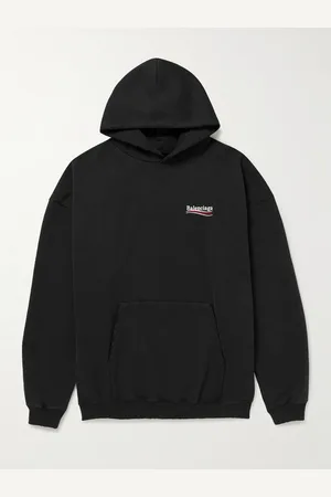 Balenciaga Oversized Distressed Logo-Embroidered Cotton-Jersey Hoodie - Men - - XS