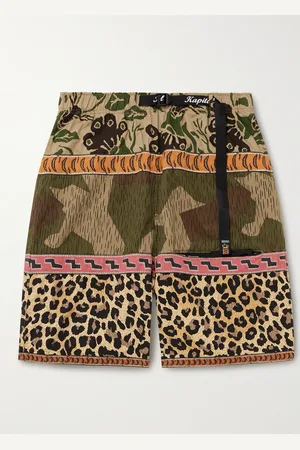 KAPITAL Straight-Leg Belted Patchwork Cotton-Twill and Jacquard Shorts - Men - - 2