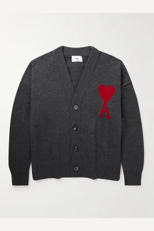 Ami Logo-Intarsia Merino Wool Cardigan - Men - - XS