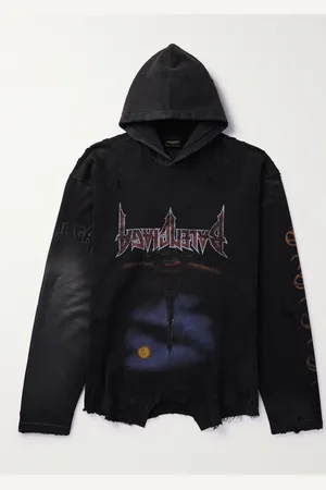 Balenciaga Oversized Distressed Printed Cotton-Jersey Hoodie - Men - - 1