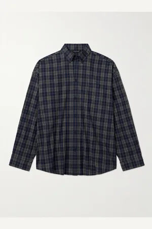 Balenciaga Oversized Button-Down Collar Logo-Print Checked Cotton-Flannel Shirt - Men - - 1