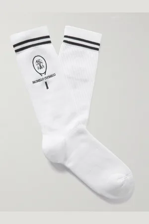 Brunello Cucinelli Logo-Embroidered Striped Ribbed Cotton-Blend Socks - Men - - S