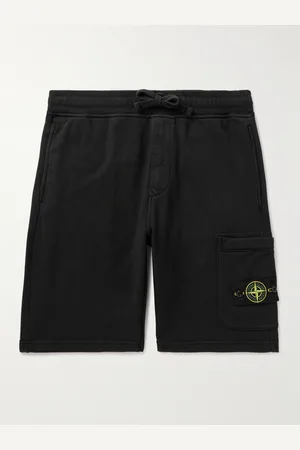 Stone Island Straight-Leg Logo-Appliquéd Garment-Dyed Cotton-Jersey Drawstring Shorts - Men - - S
