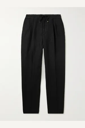 Straight-Leg Striped Linen Drawstring Trousers